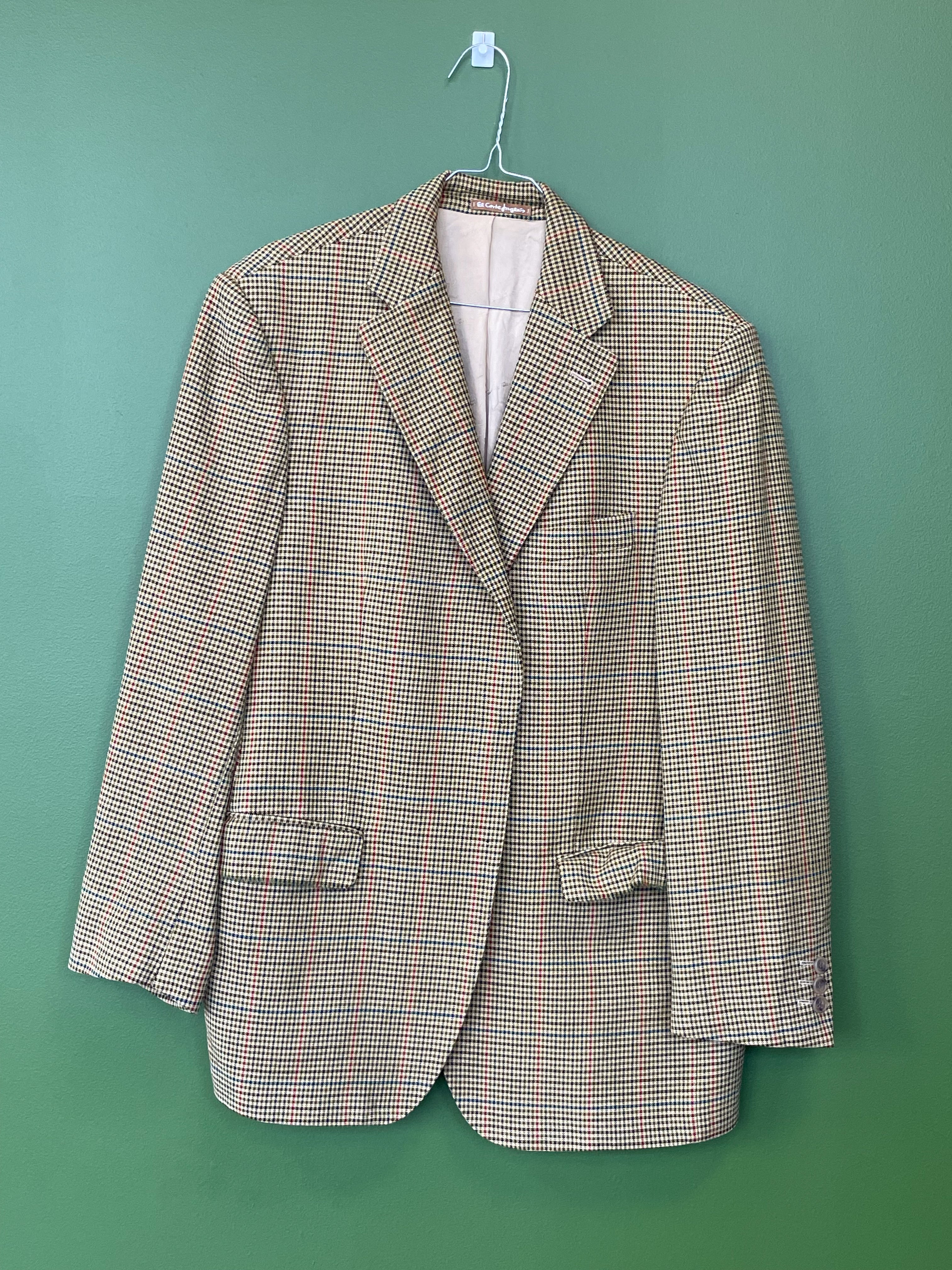 XL Vilnas žakete / Rūtaina, Silti dzeltena krāsa, retro stilā / El Corte Ingles