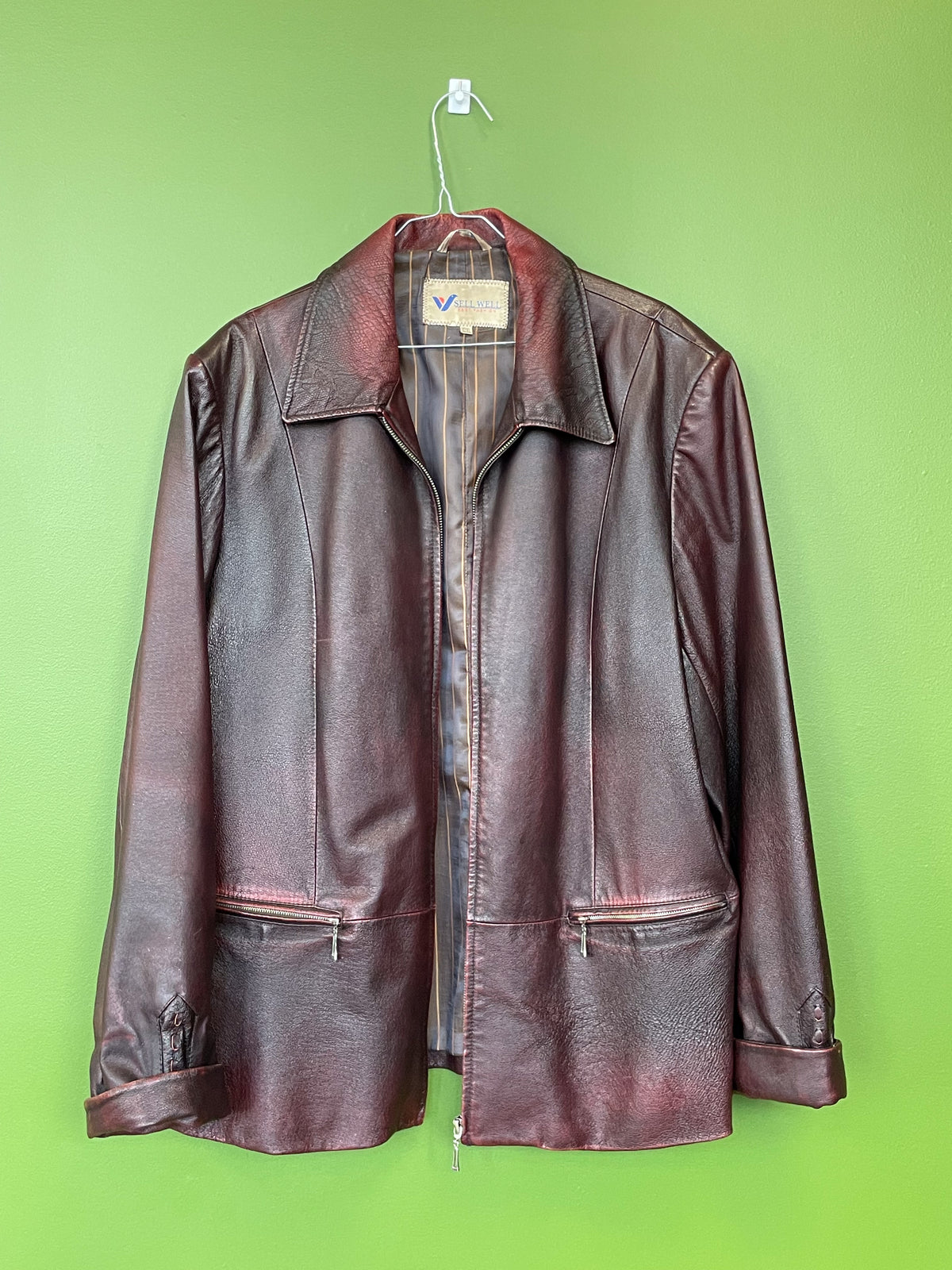 Retro tumši sarkana ādas jaka / SELL WELL BEST FASHION / 12XL